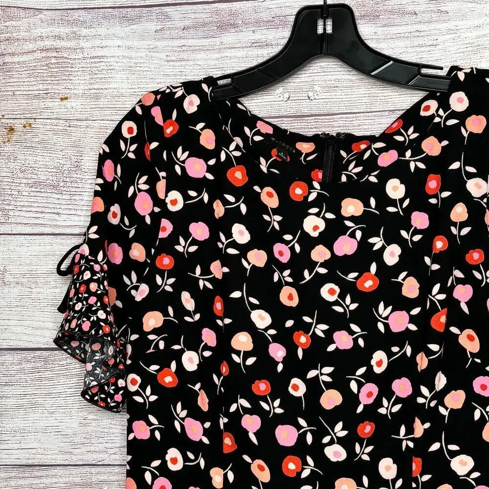 Talbots Short Ruffle Sleeve Girly Feminine Floral Jewel Neck Shift Dress Size 4